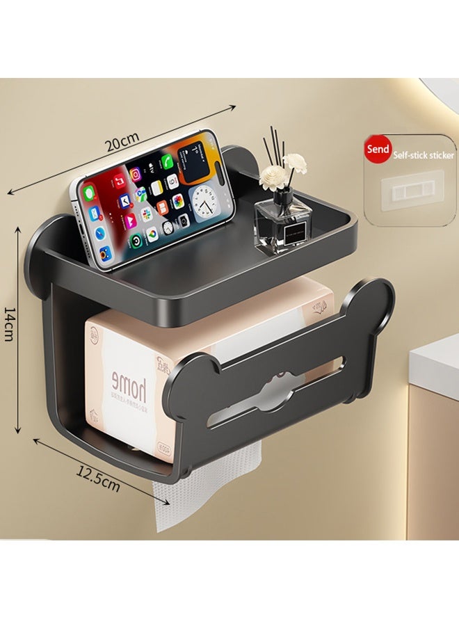 HOMESTAR Toilet Paper Holder, Waterproof Bathroom Roll Paper Towel Holder, Wall Mounted Tissue Dispenser Shelf, Toilet Paper Box, Bathroom No-Drill Storage Rack, Multi-Function Waterproof Toilet Paper Holder, Bathroom Storage Organizer, Black, 20x12.5x14cm - Image 1